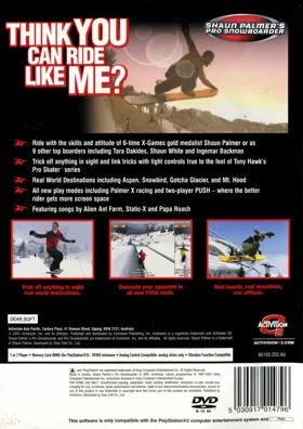 Shaun Palmer's Pro Snowboarder (Japan) box cover back